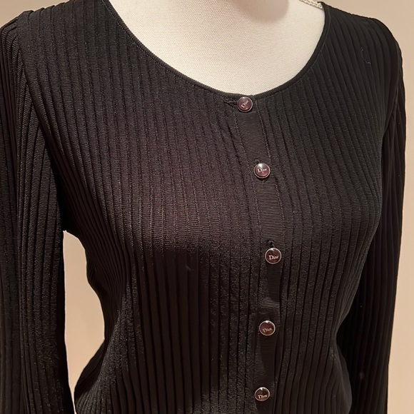 DIOR Christian Dior Paris Black Sweater Cardigan Size 10, 17” armpit to armpit, - Picture 14 of 15